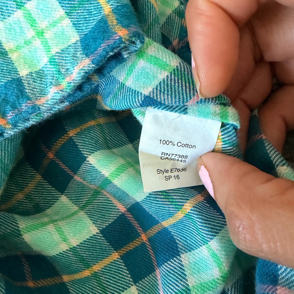 J. Crew Teal and Mint Plaid Shirt 100% Cotton - Picture 4 of 4